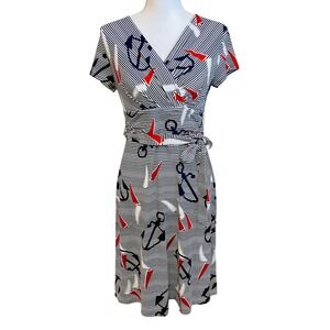 TALBOTS Striped Nautical‎ Anchor Dress S P Fisherman Nautical Coastal Preppy